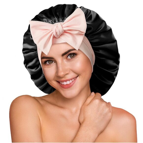 Silk Bonnet Sleeping Cap Unisex Large Double Layer Hair Wrap for Curly Long